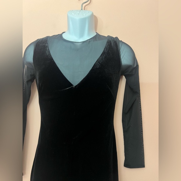 Mango Suit XS Black Velvet Mesh Mini Dress - Picture 4 of 7